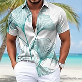 voordelige Heren Satijnen Overhemd-Voor heren Palmblad Kokospalm Tropische planten Satijnen overhemd Hawaiiaanse shirts Aloha-shirt Korte mouw Hawaii Dagelijks Vakantie Zomer Lente Strijkijzer Overhemden met kraag 3D-afdrukken