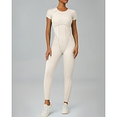 abordables Conjuntos y Monos-Women's Workout Jumpsuit Onesie Solid Color Bodysuit Summer Spring Fall rice white Pink Gym Workout Fitness Yoga Stretchy Breathable Short Sleeve Sport Activewear Stretchy