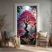 baratos Banners de Garagem e Porta-Árvore da vida, lua cheia gigante, raízes brilhantes, paisagem noturna mística, banner de porta, tapeçaria de parede, decoração para casa, decoração de porta de entrada, decoração de hall de entrada,