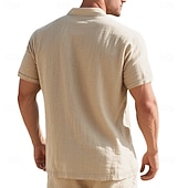 baratos Polo Clássico Masculino-Homens Camisa de linho Camisas Polo Casual Rua Lapela Manga Curta Básico Moderno Cruz Botões Verão Primavera Normal Preto Branco Azul Marinha cáqui Verde Tropa Cinzento Camisa de linho