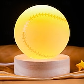 economico Luci notturne 3D-Lampada a sfera di cristallo 3D da 6 cm con disegno sportivo inciso: calcio, basket, badminton, tennis, luce notturna a LED alimentata tramite USB con base in legno per camera da letto, feste,