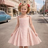 billiga Klänningar-Femtiotal Retro / vintage Knälång Klänningar Rockabilly Flare Klänning Ärmlös Randig Maskeradkläder Flickor Halloween Karnival Maskerad Bal Kvällsfest Förlovningsfest Barn Klänning Hemkomstklänningar
