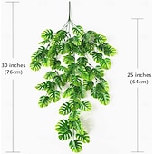 abordables Plantas y Vegetación Artificial-Paquete de 4 enredaderas colgantes artificiales, hojas de monstera falsas, hiedra, hojas de jungla, plantas de palma tropical, ratán para plantas de interior, hogar, cocina, jardín, pared exterior,