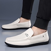 economico Scarpe Casual Slip-On-mocassini da uomo bianchi traforati, slip-on traspiranti, scarpe casual da guida per l'uso quotidiano, ufficio, viaggi, outfit del fine settimana, stile smart casual estivo e camminate comode