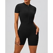 economico Set e Tutine-Per donna Tute da allenamento Tutina Tasca Cerniera Frontale Tinta unica Body Estate Primavera Autunno Bianco latte Nero Corsa Fitness Yoga Sollevamento glutei Asciugatura Rapida Elastico Manica Corta