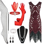 economico Abiti degli anni '20-Set Anni Ruggenti Anni 1920 Lunghezza al ginocchio Vestito Abito Flapper Abiti con accessori Senza maniche Il grande Gatsby Charleston Taglie Forti Frangia con nappe Scollo a V Costume Per donna