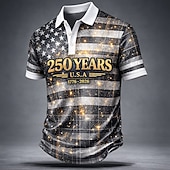  4 de julho de 2026 250º Homens American US Flag Camisas Polo Manga Curta Camisas polo Lapela Casual Roupa Esportiva Roupa Diária Traje de festival Impressão 3D Botões Primavera Verão Azul Vermelho
