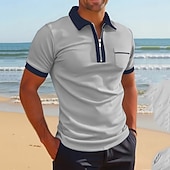 billiga Herrars klassiska polo-Herr Polo Pikétröjor Dagligen Utomhus Tröjkrage Fjärdedels blixtlås Kortärmad Mode Bekväm Slät Lappverk Dragkedja Sommar Skräddarsydd passform Vin Fördjupad grön Svart Vit Gul Marinblå Polo