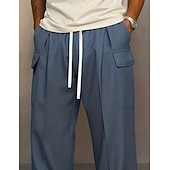 cheap Casual Pants-Men's Trousers Casual Pants Drawstring Pocket Plain Comfort Breathable Full Length Home Outdoor Streetwear Vacation Fashion Blue Khaki Inelastic