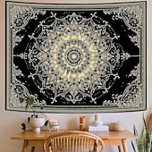 baratos Tapeçarias de Parede-tapeçaria de parede com mandala floral em tons pastel de rosa aquarela, estilo boho romântico, com guirlanda de flores pêssego, ideal para decoração de quarto ou dormitório feminino.