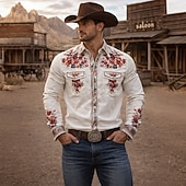 billige vestlige skjorter for menn-Herre 3D-utskrift Blomstermønster Blomster Western skjorte Skjorte med knapper Cowboyskjorte Langermet Vintage retro utendørs Ferie Vår Høst Aftæpning krage skjorter To lommer foran Rosa Beige
