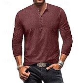 baratos Camiseta Henley Casual-Homens Camisa Henley T-shirt Camisa de manga longa Manga Longa Tecido Vintage Moda Básico Tingimento em peça Henley Férias Rua Para Noite Verão Cinzento Claro Camiseta Henley
