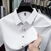 economico camicie da uomo no stiro-Per uomo Camicia Camicia elegante Camicia non stiro Tinta unica All'aperto Lavoro Verde Manica Corta Collo ripiegato Estate Primavera Abbigliamento Bottoni