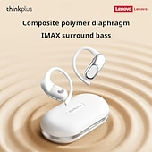 お買い得  オープンフィットイヤフォン-Lenovo オープンイヤークリップオンワイヤレスイヤホン、Bluetooth 5.4ヘッドホン、充電ケース付き、再生時間20時間、コンパクト &amp;パワフルなサウンド、内蔵マイク、スポーツやワークアウトに最適な快適なフィット感のイヤホン。男女兼用。