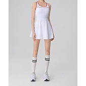 cheap Women's Tennis Dress-Women's Solid Colored Tennis Dress with Shorts Sports Dress Sleeveless Patchwork Backless Elastic Sweat-Wicking Breathable Tennis Badminton Outdoor Exercise Round Neck Dress Black White Red Tennis