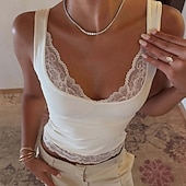 billige Enkel tank-Dame Singleter Blondeskjøtetopp Helfarge Stilfull Varmt Fritid Ermeløs stropper Crop Tops Daglig Ut på byen Helg Svart Hvit Sommer Vår