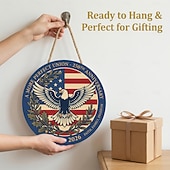 olcso Az Egyesült Államok 250. évfordulója-Az USA 250. évfordulójára készült fa ajtótábla – 30 cm-es kerek, fából készült tornácdísz kopasz sassal és zászlóval, hazafias július 4-i dekoráció, 1776–2026 közötti függetlenség napja