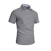 abordables Clásico-Hombre Camisa Camisa de lino Abotonar la camisa Plano Vacaciones Calle Negro Blanco Caqui Gris Oscuro Manga Corta Cuello Camisero Verano Primavera Ropa Bolsillo