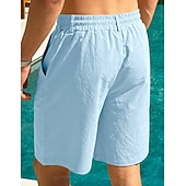 cheap Holiday-Men's Linen Shorts Summer Shorts Beach Shorts Drawstring Pocket Plain Comfort Breathable Knee Length Daily Outdoor Holiday Vacation Casual Black White Inelastic