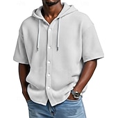 voordelige Smart-casual overhemden voor heren-Voor heren Overhemd Wafel Shirt Normaal shirt Overhemd met knopen Wit Korte mouw Effen Kleur Effen Capuchon Casual Dagelijks Lapwerk Kleding Vakantie Modieus Casual