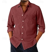 economico camicia da uomo con bottoni-Camicia da Uomo SoftFade™ Camicia Casual Camicia Button Up Camicia Cargo Camicia Acid Wash Rossa Manica Lunga Piana Colletto Quotidiano Abbigliamento Esterno Moda Moderna Casual Comfort