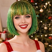 cheap Party Wigs-Blue Purple Ombre Bob Wig with Bangs, Colorful Short Funny Bob Wigs Cosplay Hairpieces for Halloween Costume Party Heat Temperature Synthetic Fiber for Women Men