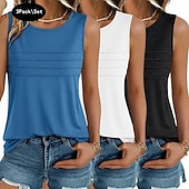 preiswerte Einfacher Tank-Mehrfachpackungen 3er-Pack Weiblich Rundhals Ärmellos schwarz+weiß+grün Tanktop Weste Ärmelloses Shirt Einfarbig Lässig Täglich Polyester Sommer