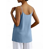baratos Blusas Simples-Regata feminina com bolso, lisa, moderna, elegante, clássica, sem mangas, gola redonda, ideal para uso diário, passeios e fins de semana. Cores: azul, preta, branca, amarela, rosa. Verão e primavera.