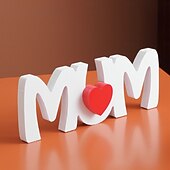 abordables Sculptures-1PC, Mother's Day Red Heart White MUM Letter-shaped Decorative Item, Sherwood Board Material Tabletop Decorative Letter Board, Gifts for Mom, Suitable for Home Decoration, Parties, and Gatherings