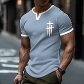 abordables T-shirts de foi-Homme Croix Chemise gaufrée T-shirt Manche Courte T-shirt Impression 3D Col ras du cou Chemise Sports Quotidien Rétro Vintage Occasionnel Quotidien Rue Bleu Ciel Noir Kaki Été Printemps Vêtement Tenue