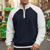 お買い得  聖パトリックの日-男性用 ワッフルポロシャツ ポロ カジュアル フォーマル バンドカラー 長袖 ファッション 純色 テクスチャード加工 ボタン 平織り 秋冬 秋 春 &amp; 秋 レギュラー ブラック ネイビーブルー パープル ダークブルー グレー ライトブルー ワッフルポロシャツ