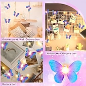 preiswerte Solar Lichterketten-LED-Lichterkette mit Schmetterlingsmotiven, batteriebetrieben, lila Schmetterlingslichter für Zuhause, Schlafzimmer, drinnen und draußen, Garten, Hochzeit, Party, Urlaub, Sommerdekoration