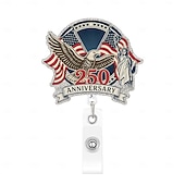 economico 250° Anniversario degli Stati Uniti-Porta badge retrattile per il 250° anniversario dell'America con clip a coccodrillo, porta badge identificativo per il 250° anniversario dell'indipendenza, accessori per il 4 luglio 1776-2026, regalo