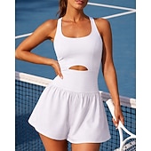 preiswerte Damenkleid-Damen Einfarbig Tenniskleid Sportkleid Einteiliger Strampler Ärmellos Loch Feuchtigkeitsableitend Atmungsaktiv Tennis Golfspiel Pickleball Rundausschnitt Trainingsanzug Schwarz Weiß Rot