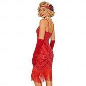 baratos Vestidos dos anos 1920-Conjunto Loucos anos 20 Anos 20 Retro Vintage Até os Joelhos Vestido melindroso Vestido Coquetel Sem Mangas O Grande Gatsby Menina melindrosa Paetês Franja Fantasia Mulheres Dia Das Bruxas Carnaval