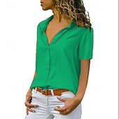 economico Bluse e camicie-Per donna Camicia Blusa Patchwork Bottoni Semplice Vintage Elegante Classico Manica Corta Colletto a Camicia Top Regolari Quotidiano Ufficio Lavoro Nero Bianco Giallo Verde Grigio Estate Primavera