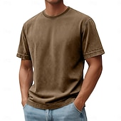  Per uomo Maglietta Camicia 100% cotone lavaggio acido Manica Corta Girocollo Estate Primavera Autunno Semplice Retrò Vintage Casual Stile Vintage Tinto in capo angosciato Casuale Blu Nero Rosa