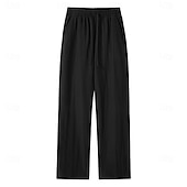 cheap Cotton Linen Pants-Men's Tencel Linen Pants Trousers Summer Pants Beach Pants Drawstring Pocket Elastic Waist Plain Comfort Breathable Full Length Daily Outdoor Beach Vacation Fashion Black White Inelastic