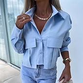 economico Bluse Semplici-Per donna Camicia Camicia casual Camicia con Bottoni Blusa Tasca Bottoni Tinta unica Semplice Vacanza Moda Quotidiano Manica Lunga Manica a pipistrello Collo ripiegato Top corti Quotidiano