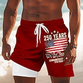  Per uomo 4 luglio, 250° anniversario degli Stati Uniti Bandiera degli Stati Uniti Noi, il popolo Pantaloncini foderati Pantaloncini da bagno 2 in 1 Pantaloncini da mare Misura del girovita medio