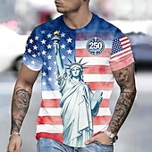 abordables Camisetas Patrióticas 250-4 de julio de 2026 250º Día de los Caídos Camiseta Estilo Diaria de Hombre con Impresión 3D de la Bandera de EE. UU. de Cuello Redondo y Manga Corta