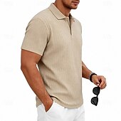 preiswerte Klassisches Poloshirt für Herren-Herren Zopfstrick-Poloshirt Textur Geschäft Urlaub Revers Kurzarm Mode Modern Einfach Knöpfe Atmungsaktiv Sommer Frühling Schwarz Weiß Wein Marineblau Grün Khaki Zopfstrick-Poloshirt