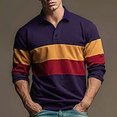 abordables Men's Rugby Polo-Hombre Bloque de color Rayas Polo de rugby Manga Larga Camisas de polo Camisas con cuello Casual Exterior Ropa Deportiva Impresión 3D Primavera Otoño Marrón oscuro Morado Verde Trébol