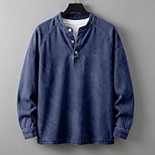 levne základní trička-SoftFade™ Pánské tričko Henley košile 100% bavlna acid wash tričko tričko top dlouhý rukáv jednobarevné solid vintage streetwear casual barvené faded washed stojáček Henley casual domů street jaro