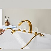 Χαμηλού Κόστους Βρύσες Νιπτήρα Μπάνιου-χρυσή βρύση μπάνιου 360° πέντε οπών με διαδεδομένη κρυστάλλινη λαβή, βρύσες νιπτήρα μπάνιου ρετρό vintage βρύση νιπτήρα τουαλέτας