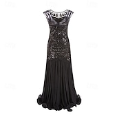 abordables Vestidos de los años 20-Rugido 20s 1920s Hasta el Tobillo Vestidos Vestido de noche Vestido de fiesta de graduación Sin Mangas El gran Gatsby Tallas Grandes Invitado a la boda Lentejuelas Disfraz Mujer Carnaval Mascarada