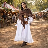 economico Outfit-Set Retrò Vintage Medievale Rinascimento Lunghezza al pavimento Vestito Accessori Scialli con accessori Lunghe Strega Ranger Ricamato Costume Per donna Halloween Carnevale Feste Mascherata Festa a