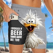  Per uomo Anatra Gergo divertente animali dei cartoni animati Pantaloncini foderati Pantaloncini da bagno 2 in 1 Pantaloncini da mare Misura del girovita medio Hawaiano Vacanza al Mare Tasche Laterali