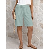 economico Fondi-Per donna Pantaloni capri Shorts Shorts di Lino Pantaloncini Estivi Vacanza Moda Essenziale Lunghezza al ginocchio Vita media Semplice Coulisse Tasca Elastico in vita Leggero Traspirante Inelastico