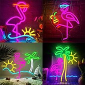 levne Dekorativní světla-plameňák, koktejl, palma &amp;Nástěnná svítidla s neonovým nápisem s vlnami, napájení přes USB, stmívatelné LED světlo s barevnými možnostmi pro interiér, ložnici, obývací pokoj, hernu, bar, párty,